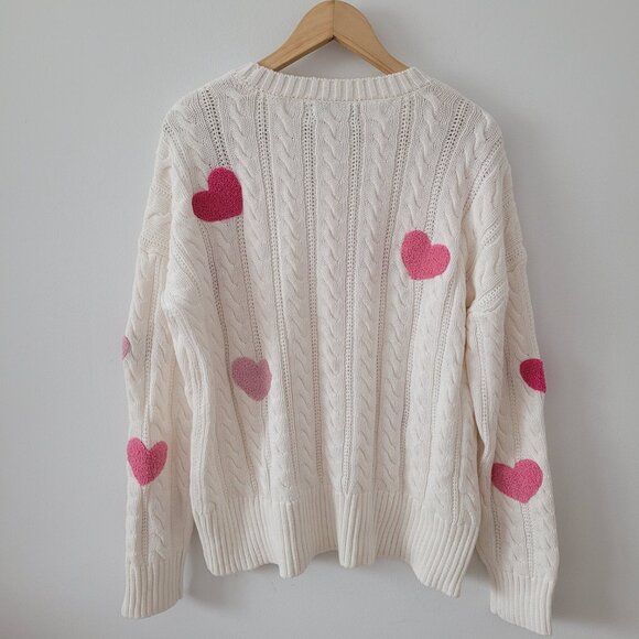 NWT Beach Riot @ Anthrolpologie Knit + Fuzzy Heart Sweater-XL - Picture 4 of 7